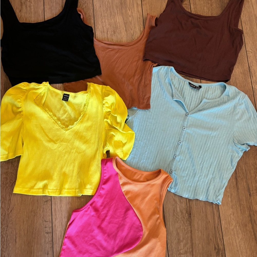 Assorted Women's Ribbed & Tank Tops - Yellow, Pink, Brown, Black, Blue, Orange